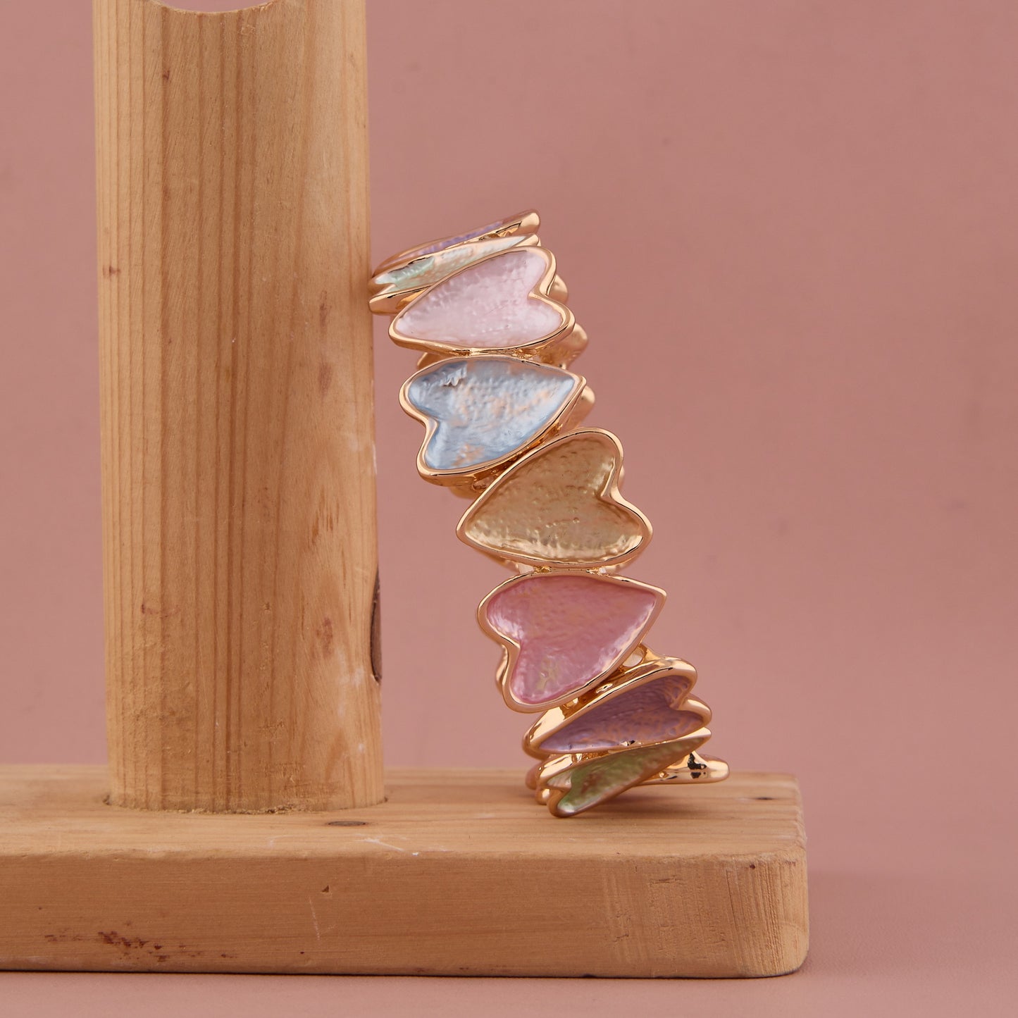 Multicolor Heart Charm Bracelet Iridescent Enamel Design with Gold-Tone Finish