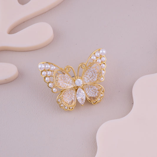 Pearl Crystal Butterfly Brooch