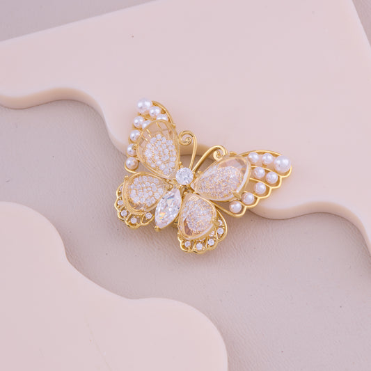 Pearl Crystal Butterfly Brooch