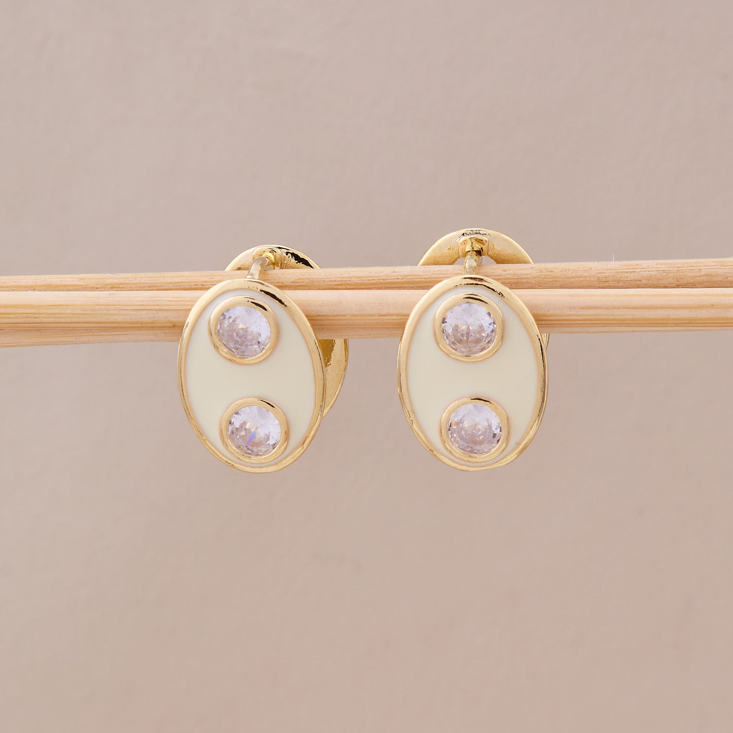 Gold Oval Enamel Stud Earrings