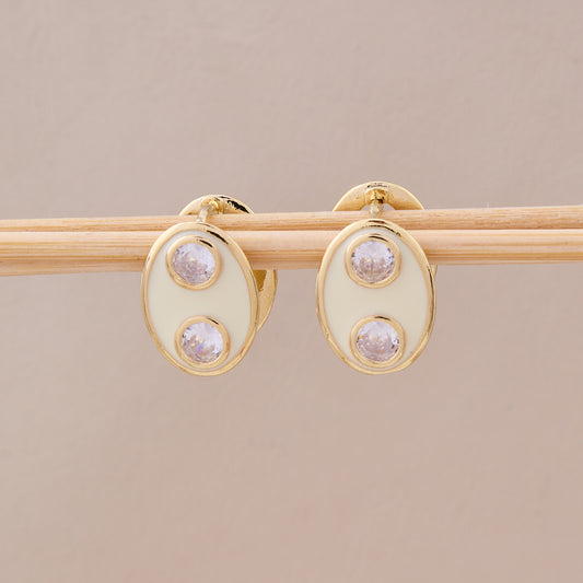 Gold Oval Enamel Stud Earrings