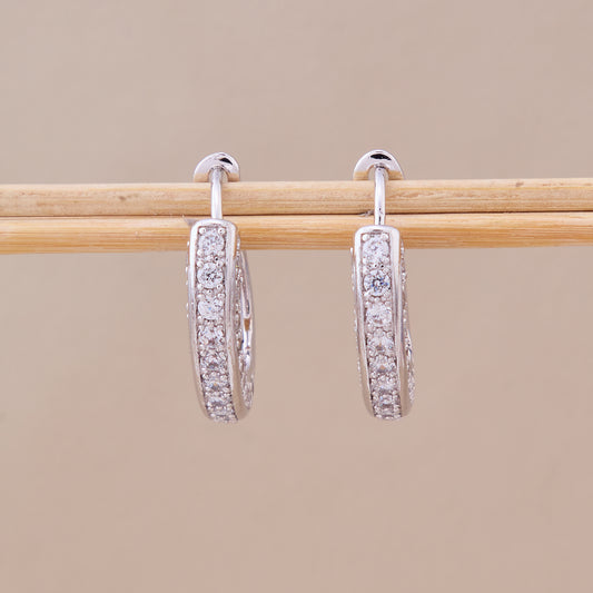 Silver Crystal Hoop Earrings