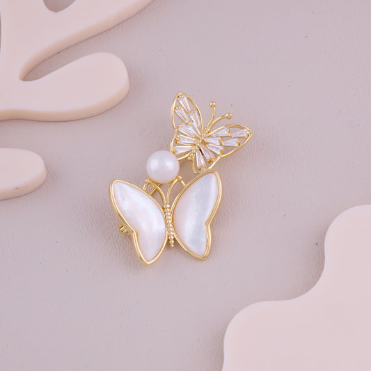 Pearl Double Butterfly Brooch