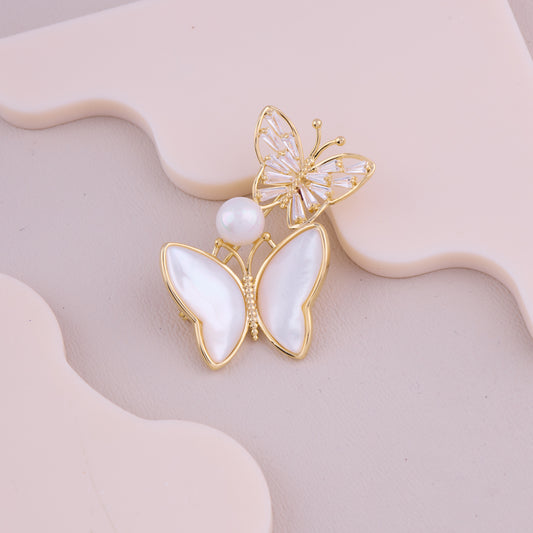 Pearl Double Butterfly Brooch