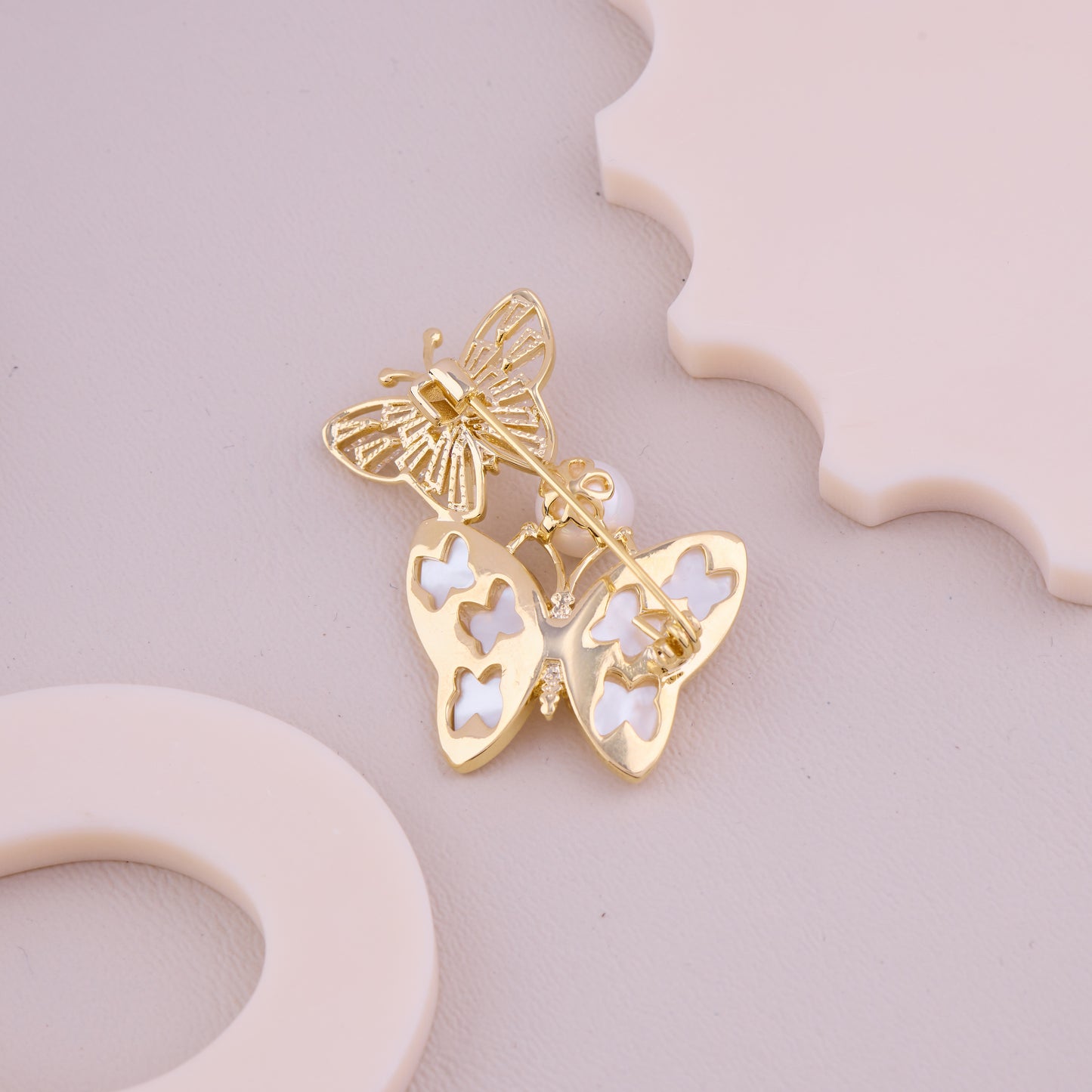 Pearl Double Butterfly Brooch