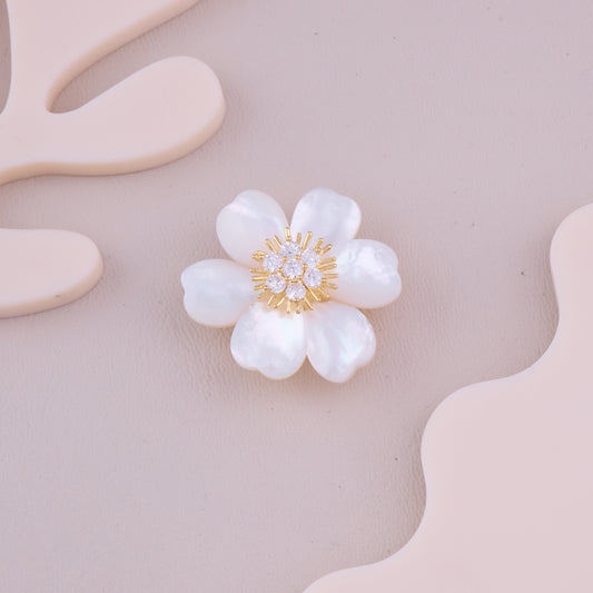 White Petal Crystal Flower Brooch