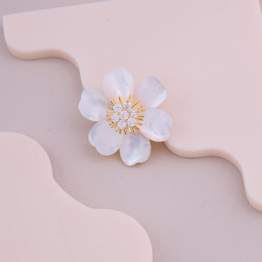 White Petal Crystal Flower Brooch