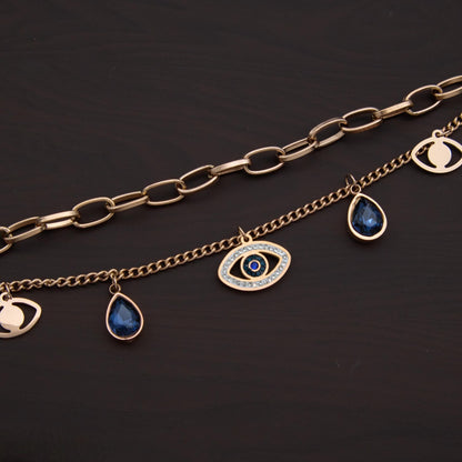 Dual-Layer Evil Eye Charm Bracelet for Women