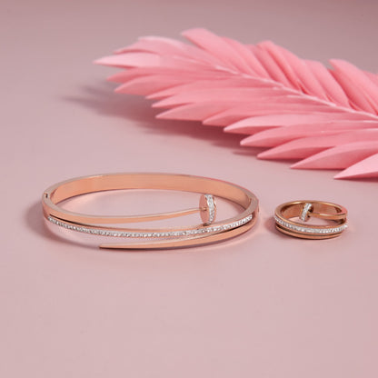 Rosegold Nail Studded Bracelet With Ring Combo For Girls And Women