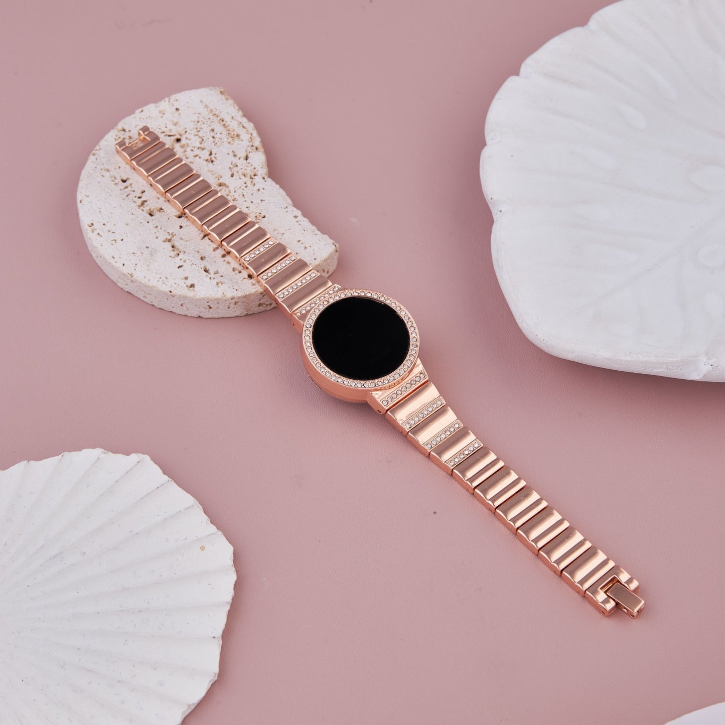 Rose Gold Plated Digital Watch with Crystal Bezel for Women and Girls