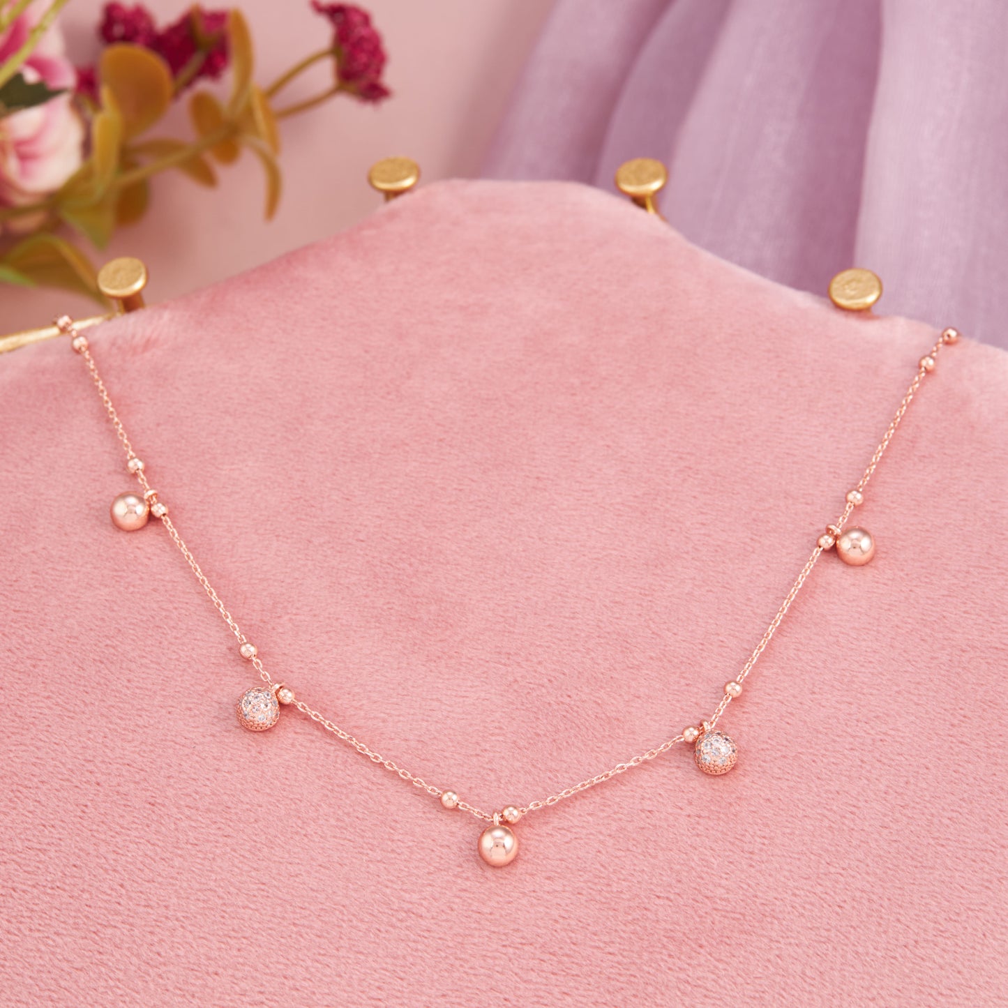 Rose Gold-Plated Beaded Charm Necklace by GC Premium Jewellery
