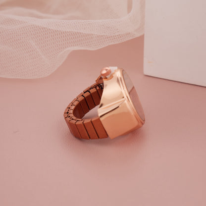 Rose Gold Ring Watch with Brown Roman Dial For Women
