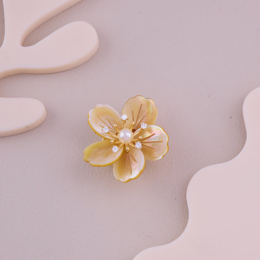 Golden Pearl Flower Brooch