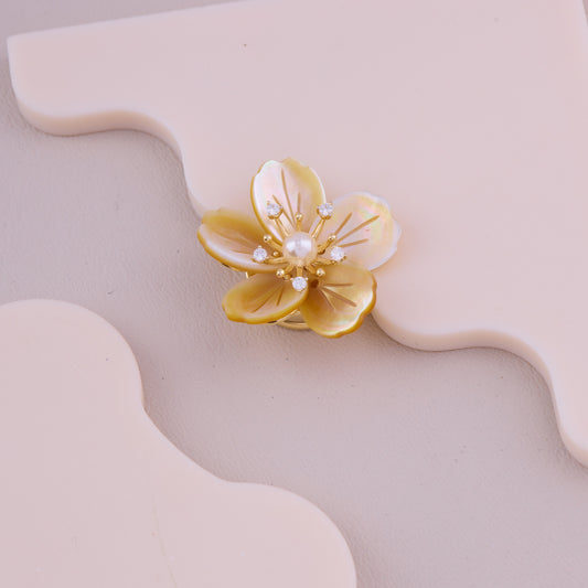 Golden Pearl Flower Brooch