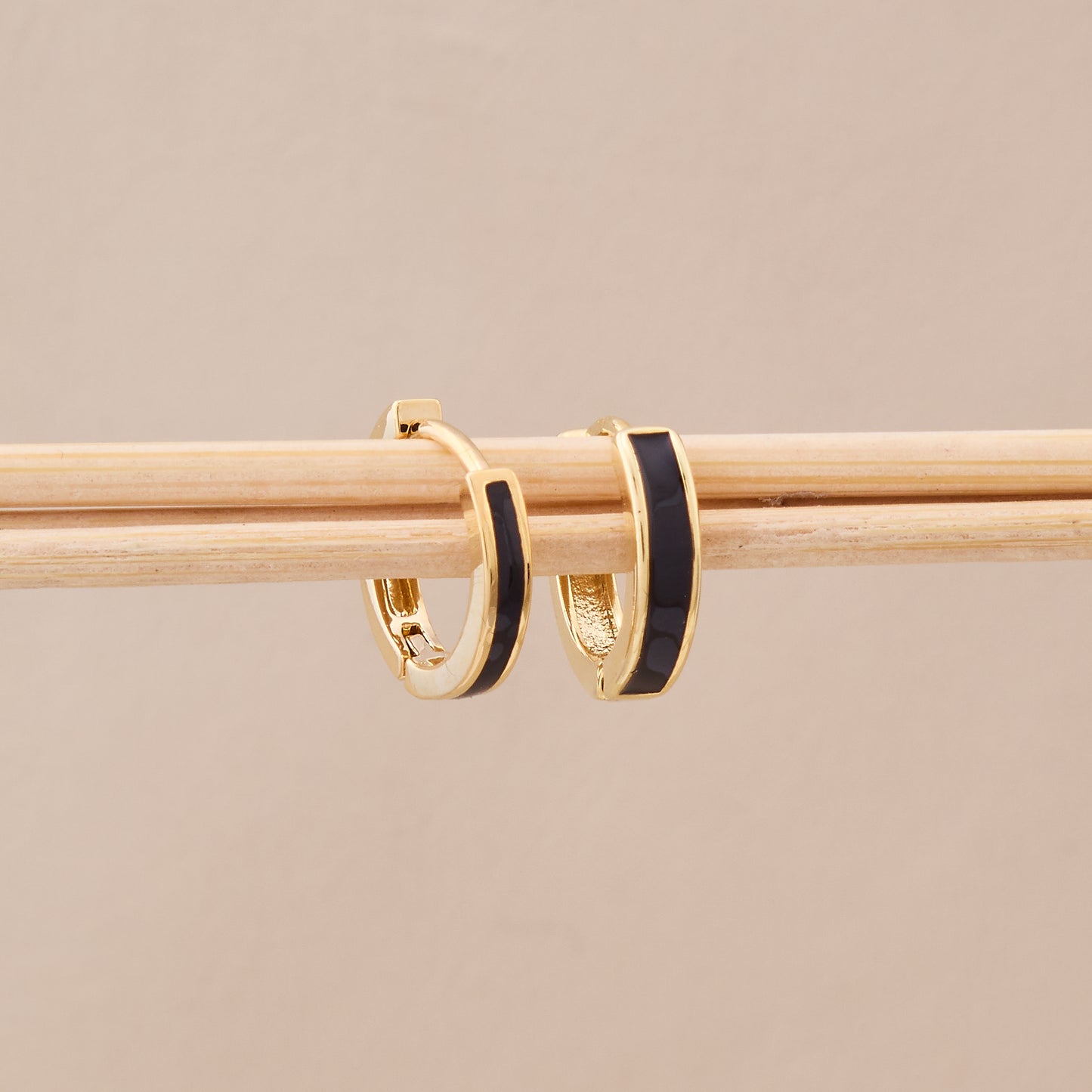 Gold Black Enamel Hoop Earrings