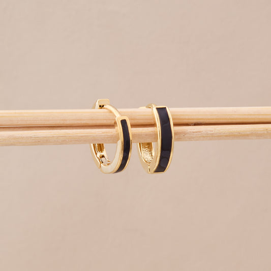 Gold Black Enamel Hoop Earrings