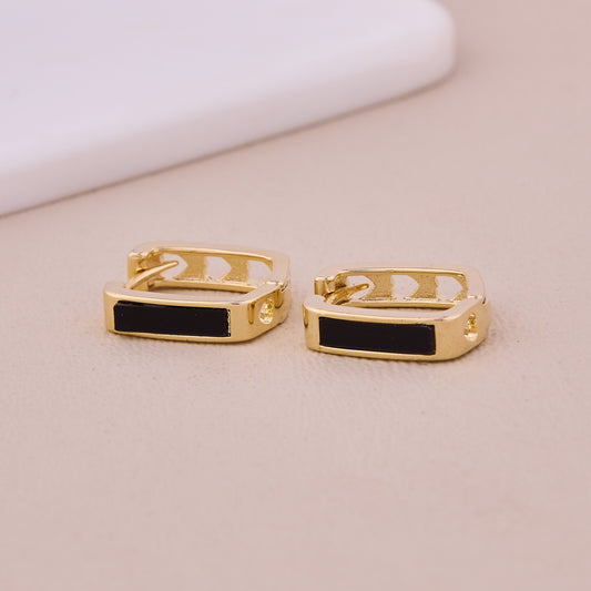 Gold Black Enamel Huggie Earrings