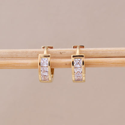 Gold Square Crystal Hoop Earrings