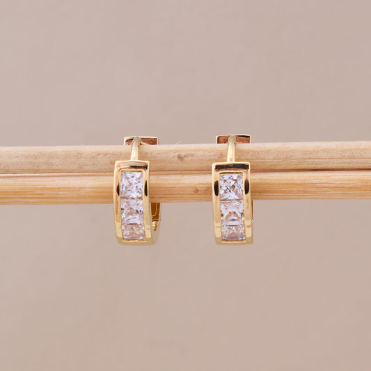 Gold Square Crystal Hoop Earrings