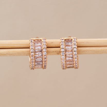 Rose Gold Double Row Crystal Hoop Earrings