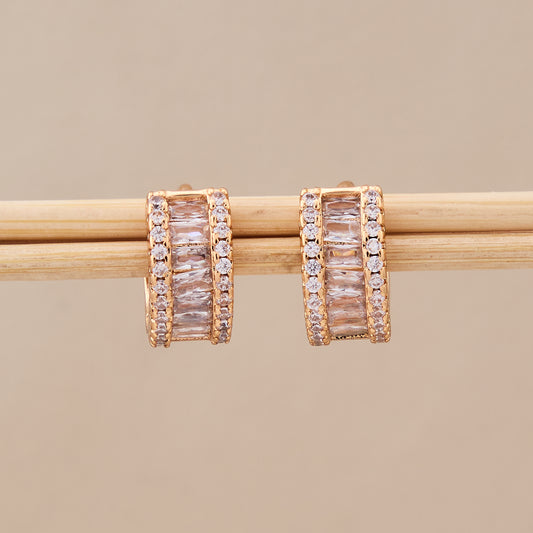 Rose Gold Double Row Crystal Hoop Earrings