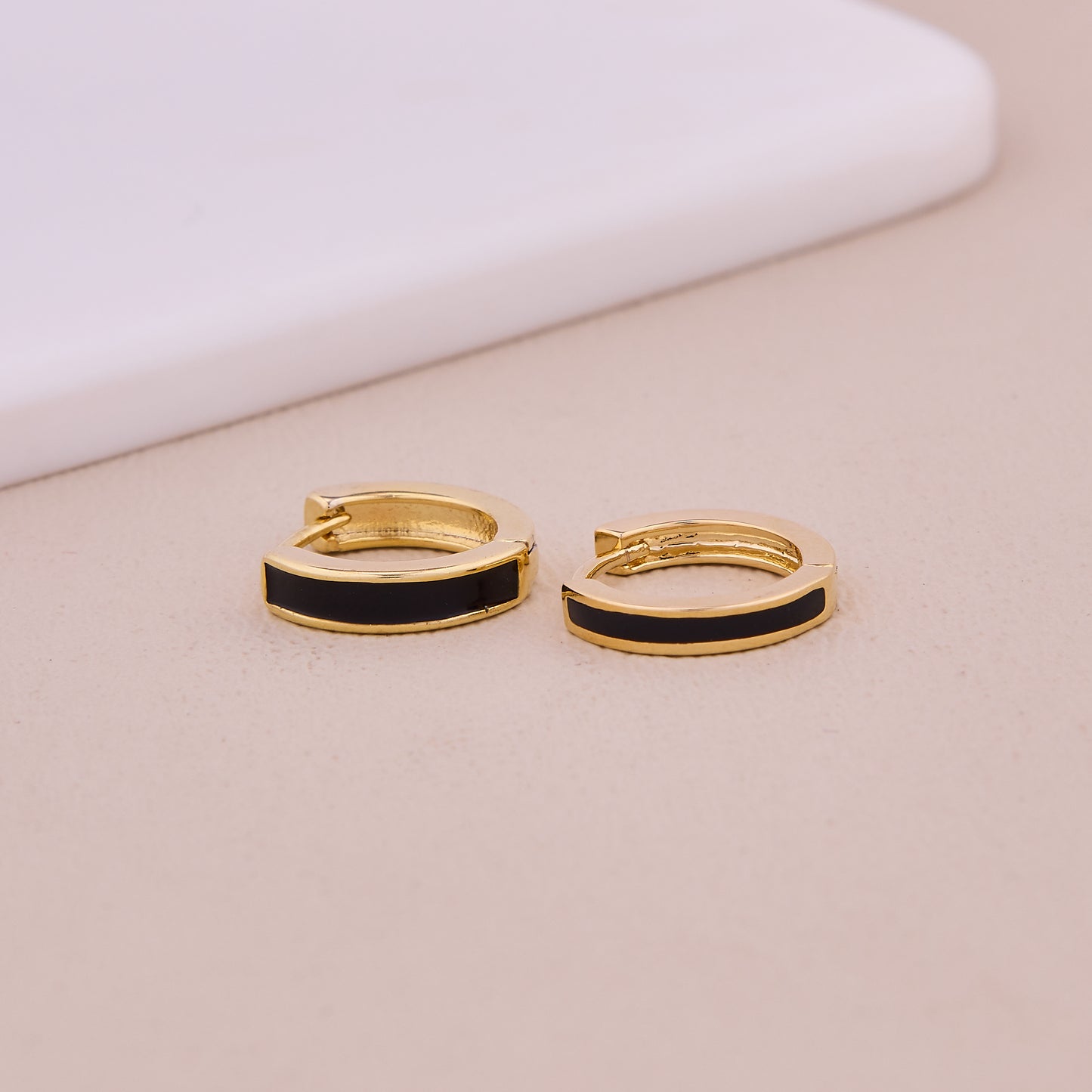 Gold Black Enamel Hoop Huggie