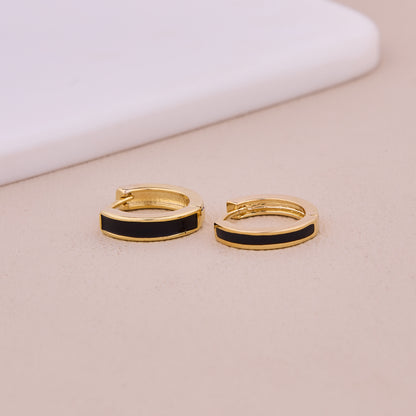 Gold Black Enamel Hoop Huggie