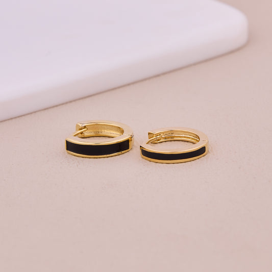 Gold Black Enamel Hoop Huggie