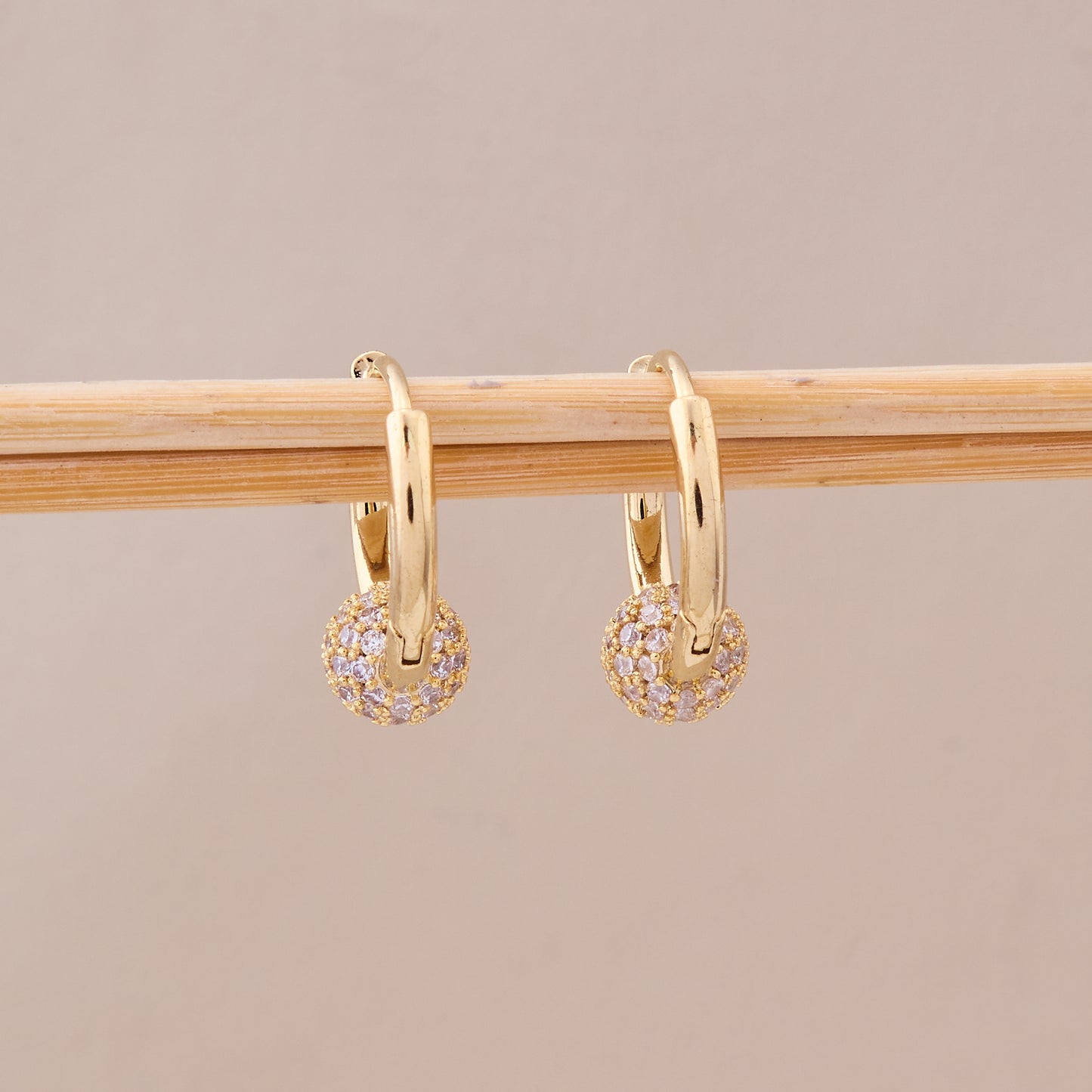 Golden Sparkle Ball Hoop Earring