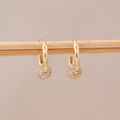 Golden Sparkle Ball Hoop Earring
