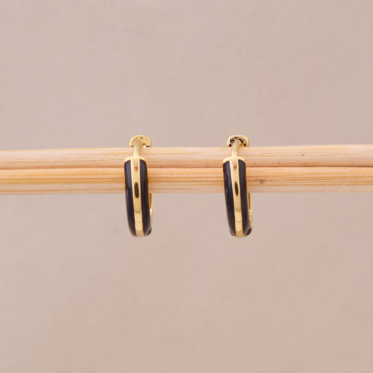 Golden Noir Enamel Hoops