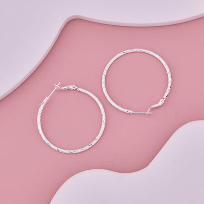 Shimmering Silver Textured Hoops