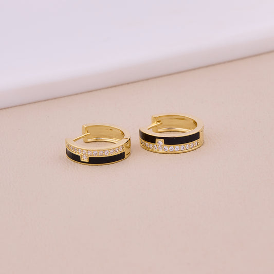 Gold & Black Enamel Hoop Earrings