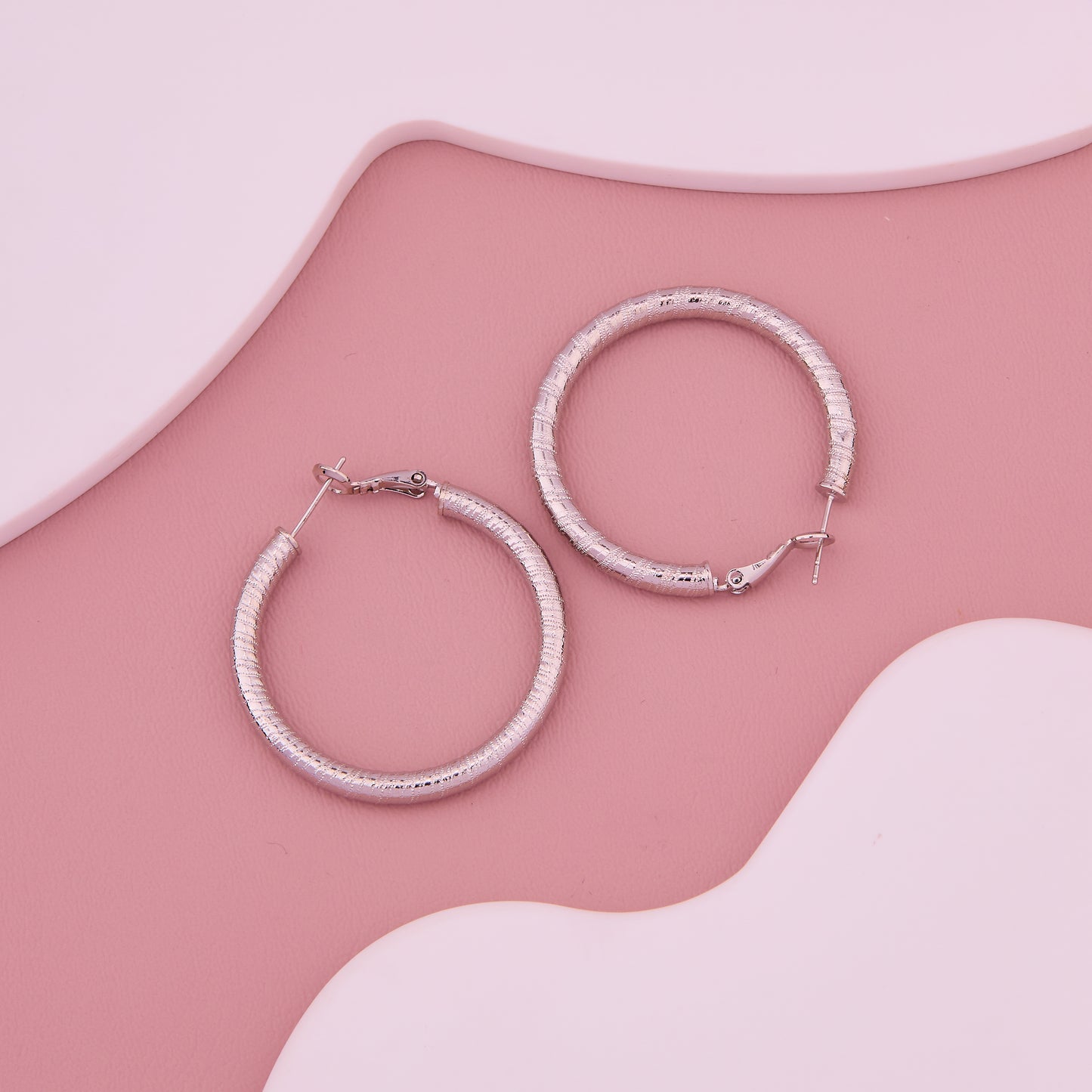 Silver Patterned Hoop Earrings