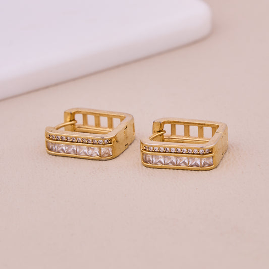 Gold Square-Cut Stone Hoop Earrings
