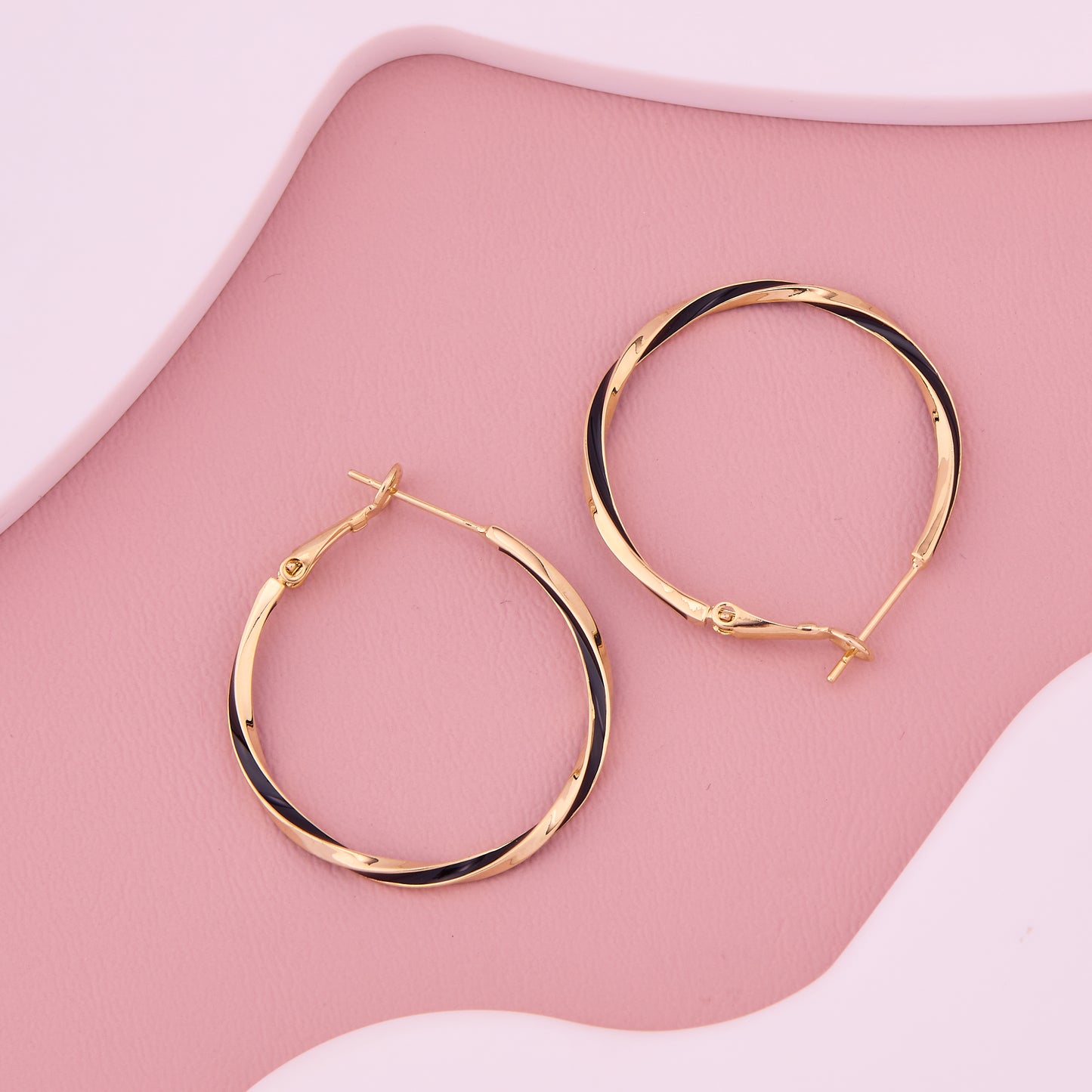Black Enamel Gold Hoop Earrings