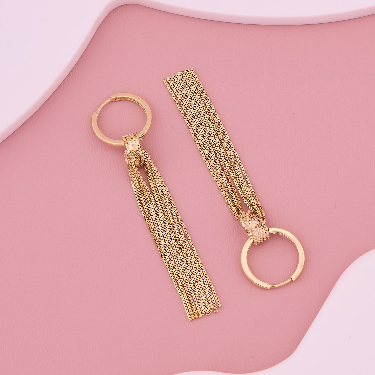 Gold Hoop Earrings with Tassel Chains