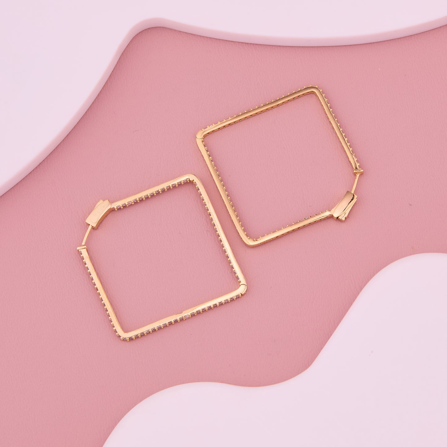 Gold-Plated Diamond Cut Square Hoop Earrings