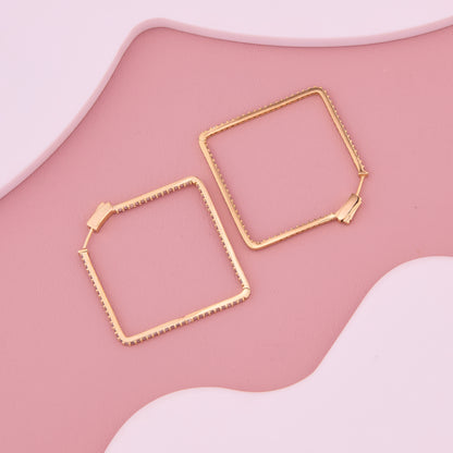 Gold-Plated Diamond Cut Square Hoop Earrings