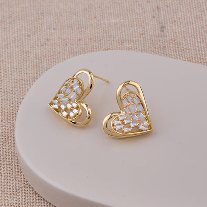 Golden Heart Diamond Earrings Elegance with a Sparkle