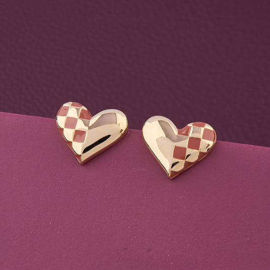 Golden Heart Earrings Warm Brown Elegance