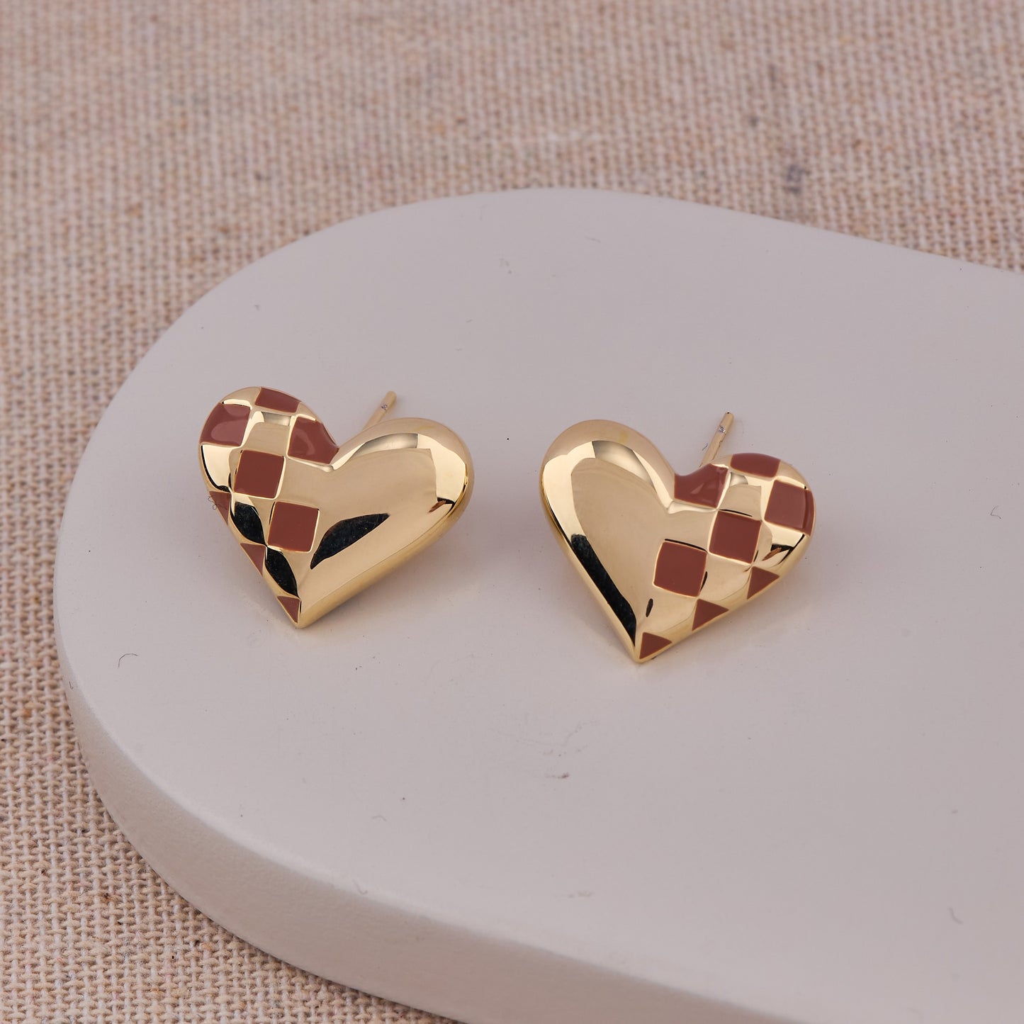Golden Heart Earrings Warm Brown Elegance