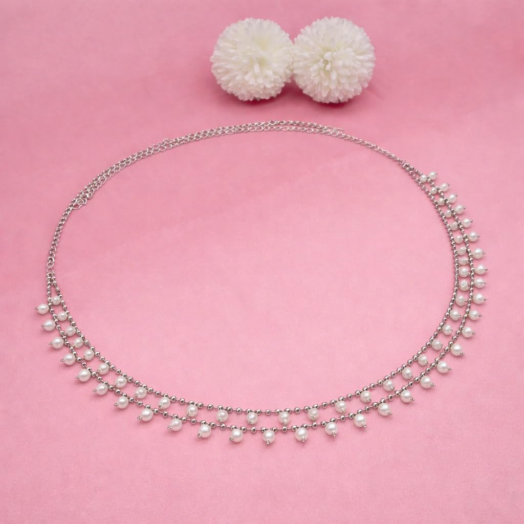 Traditional Golden Beads Waist Hip Chains Kamarband with Pearl Drops Ethnic Waist Chain Saree Vaddanam for Women & Girls