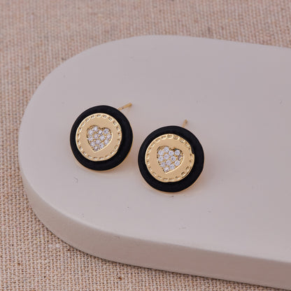 Elegant Gold and Black Heart Earrings