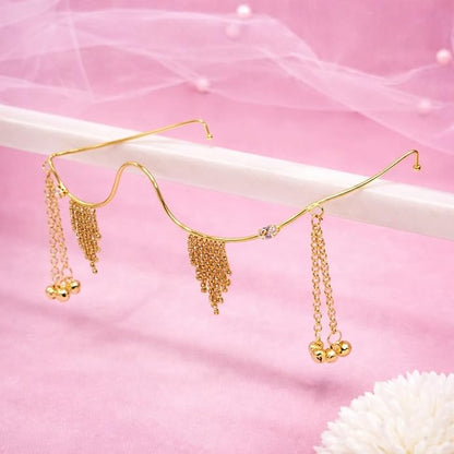 Gold Plated Facelet Jewelry with Cubic Zirconia Luxury Bridal Face Accessory with Hanging Charms
