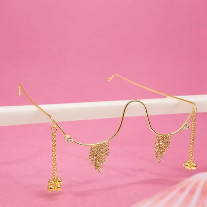Gold Plated Facelet Jewelry with Cubic Zirconia Luxury Bridal Face Accessory with Hanging Charms