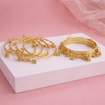 Traditional Gold Plated Kashmiri Textured Bangle Set for Women | Designer Ghunghru Charm Bangles | Premium Kashmiri Jewellery (Set of 8)