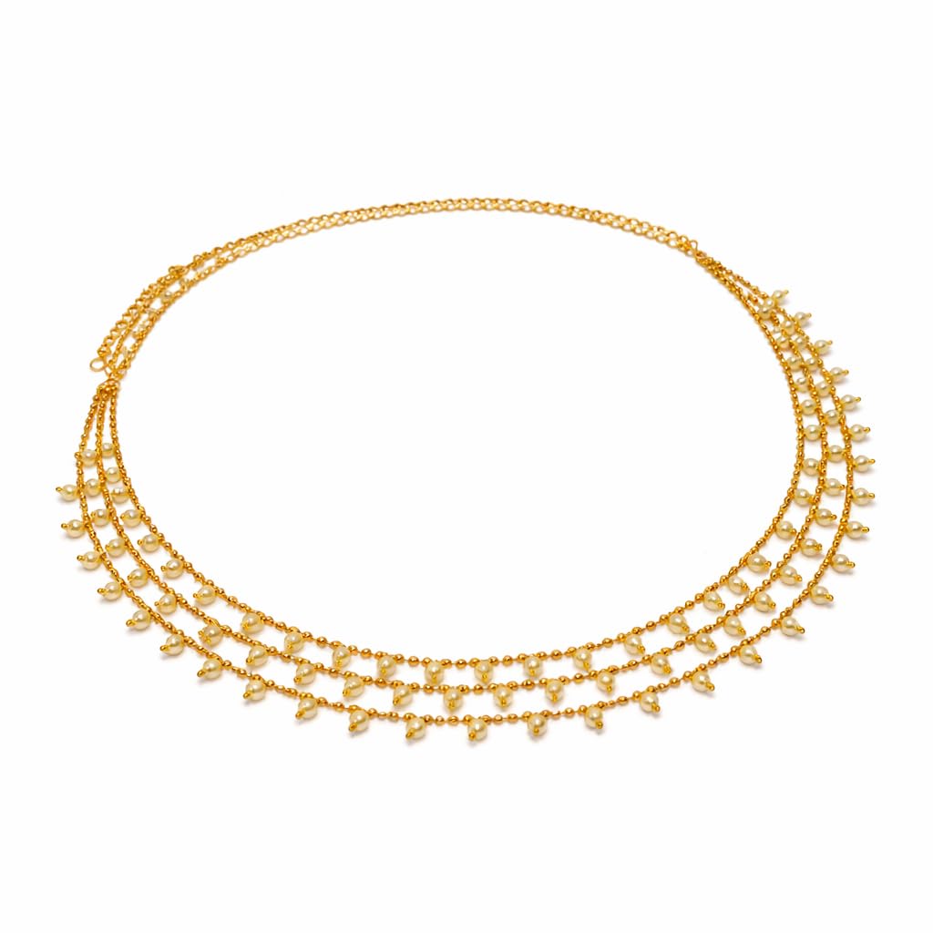 Traditional Golden Beads Waist Hip Chains Kamarband with Pearl Drops Ethnic Waist Chain Saree Vaddanam for Women & Girls