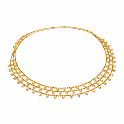 Traditional Golden Beads Waist Hip Chains Kamarband with Pearl Drops Ethnic Waist Chain Saree Vaddanam for Women & Girls