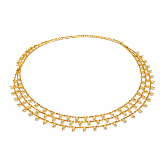 Traditional Golden Beads Waist Hip Chains Kamarband with Pearl Drops Ethnic Waist Chain Saree Vaddanam for Women & Girls